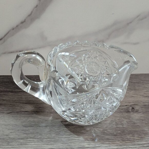 Cut Glass Crystal Creamer Pitcher Elegant Handled Design 4" Vintage Clear Table - Picture 6 of 10